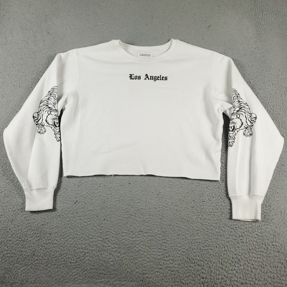 Hollister Sweater Womens Size Small White Crop Top Pullover Sweatshirt Ladies